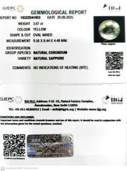 3.07/CT Natural Yellow Sapphire With Govt Lab Certificate (12210)